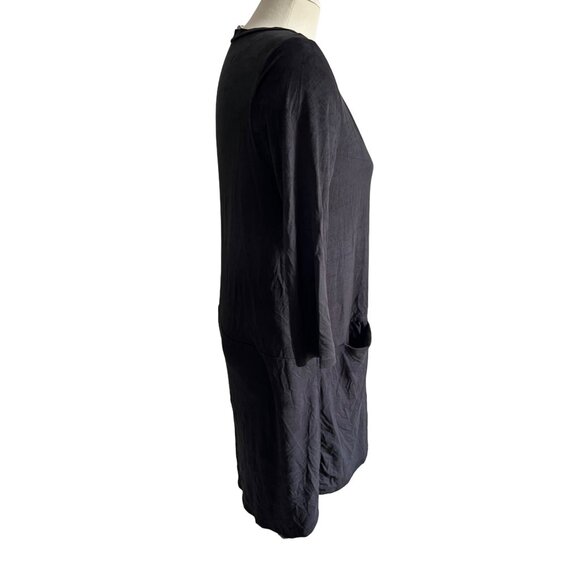 Peach Love Faux Suede Black Dress Sz Medium Womens 3/4 Sleeve Knee Length Pocket - Picture 7 of 10